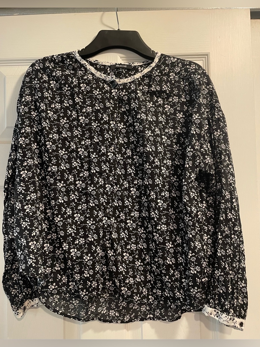 Madewell Black Floral Long-Sleeve Blouse